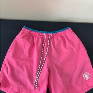 chubbies Pink Men's Swim Trunks with Blue Waistband